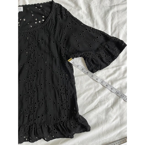 Velvet Graham & Spencer Black Eyelet Peasant Blouse Top Size S Ruffle Cute - Picture 7 of 9